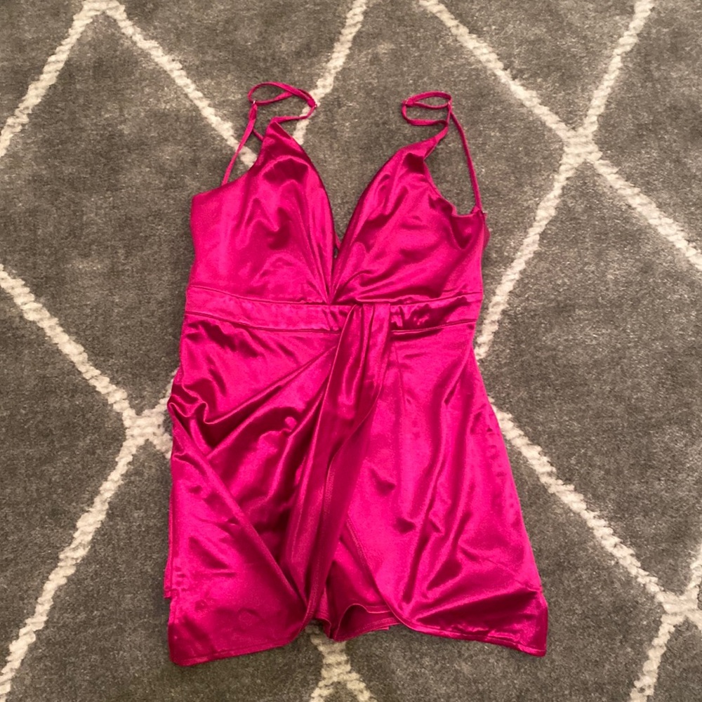 Fashion Nova Hot Pink Satin Romper
